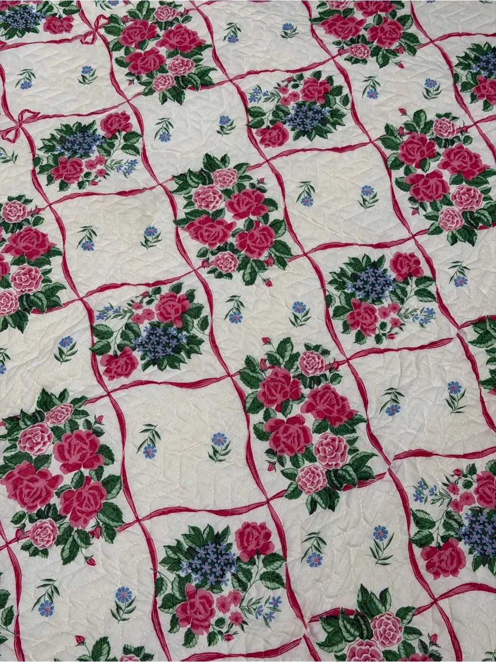 VTG Pink Roses Floral Quilted Bedspread OLDE KENTUCKY QUILTS 80x84” NOS